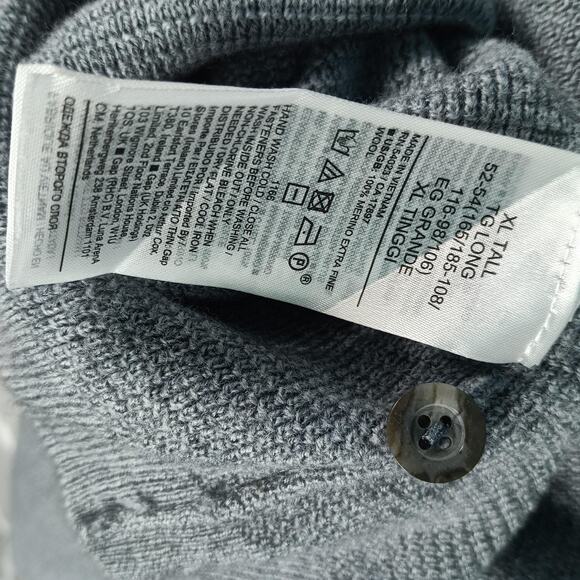 Banana Republic Sweater Mens XLT Gray Italian Merino Wool Henley Long Sleeve - Picture 7 of 8